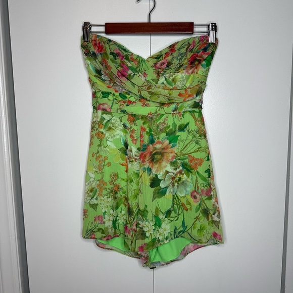 JAYGODFREY - Lime Green Floral Shorts Strapless Romper - 0 - Picture 2 of 11
